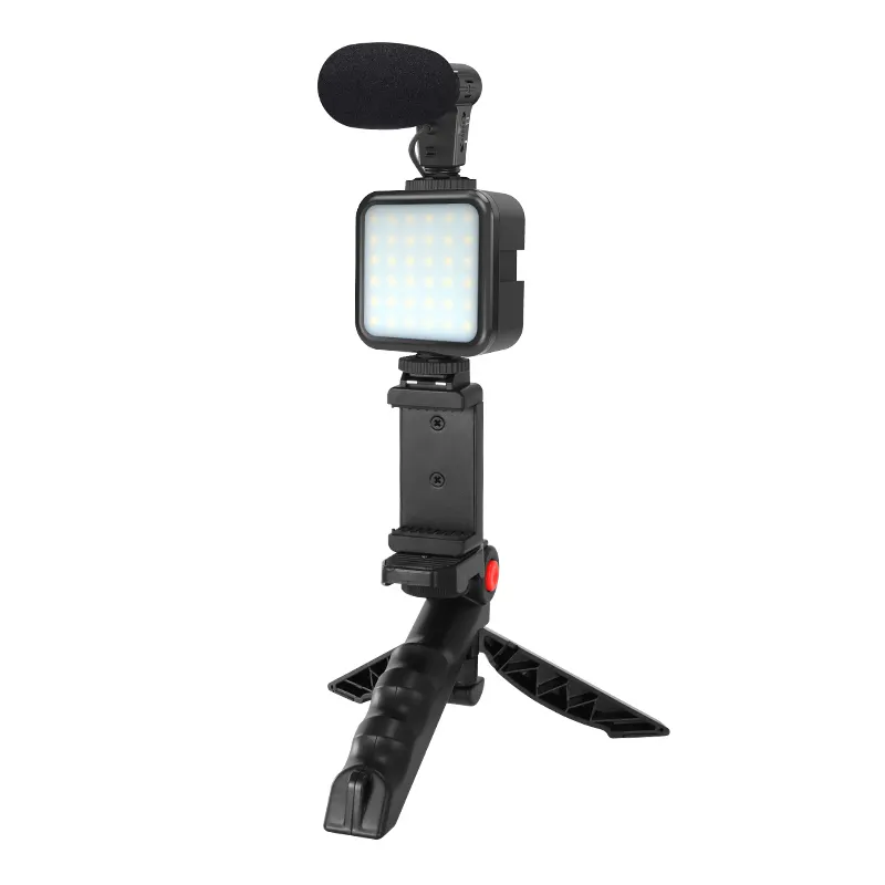 Üretici promosyon cep vlog kiti mikrofon tripod led ışık av tüfeği mikrofon evrensel LED Video ışığı