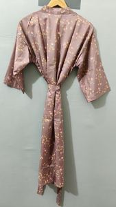 Robe en soie à imprimé floral, à nouer, manches trois quarts, col châle, veste kimono pour femme, printemps - Product Image 2