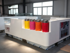 Aménagement intérieur moderne de kiosque de salon de manucure |   Tables de manucure LED personnalisées en acrylique, verre et acier inoxydable, mobilier pour bar à ongles - Product Image 5