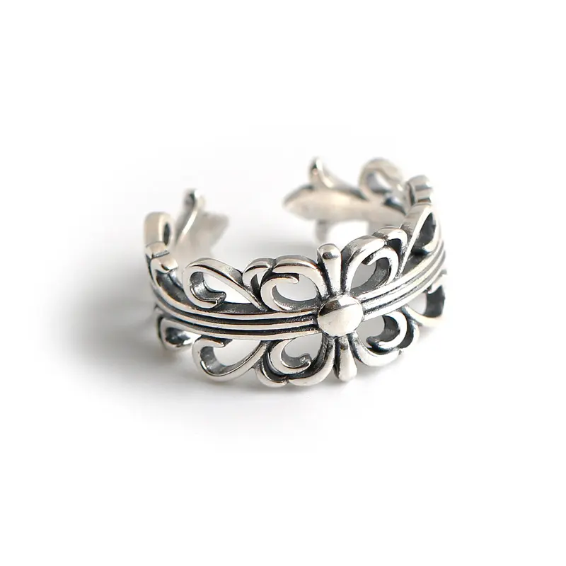 HMD001 Commerce assurance mode Coréenne bague croisée 925 en argent sterling rétro vintage fleur couple ouvert bague cadeau de la Saint-Valentin