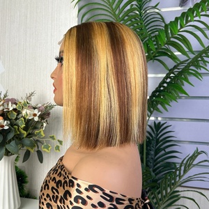 SDD 2x6 Closure <b>Bob</b> <b>Wig</b> 100% Human Hair Mixed Color Glueless <b>Wig</b> Bone Straight - Product Image 3