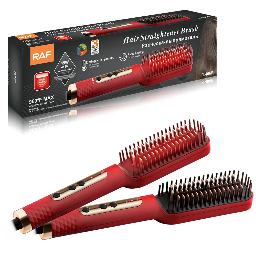 RAF High Temperature Electric Hot Hair Curling Comb Hair Straightener Brush Comb Heat Pressing Hot Comb