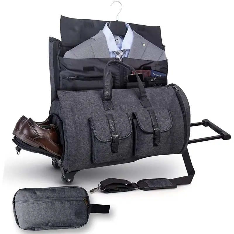 Tas penyimpanan pakaian dapat diperbesar, tas garmen dengan kompartemen sepatu bergulir kapasitas besar tas penyimpanan Makeup perjalanan