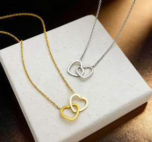 <span class=keywords><strong>Collier</strong></span> en acier inoxydable en gros, pendentif en forme de deux cœurs entrelacés, bijoux, colliers - Product Image 3