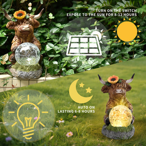 Escultura de Resina Epoxi con Luz Solar de Ganado Highland, Adorno de Jardín de Arte Folclórico para Uso en Exteriores - Product Image 3