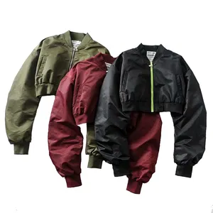 Wholesale Autumn New Women's Clothing Stand Collar Long Sleeve Contrast Color Zipper Short Bomber Jacket Woman Coat