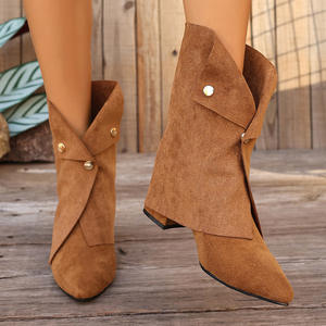 Bottines élégantes et polyvalentes à manchette amovible pour femme, avec fermeture éclair latérale, bout pointu, talon bloc moyen, style européen et américain, bottes tendance - Product Image 1