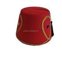 Sombrero Fez Turco Rojo Personalizado con Logotipo para Hombre, Borla Negra, Borde Dorado, Estilo Marroquí Tradicional, Informal, para Fiestas al Aire Libre