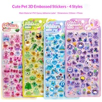 Nouveaux autocollants en plastique 3D en relief cristal, motifs animaux mignons et adorables, pour décoration de journal de nature et DIY de maternité, pour le marché international