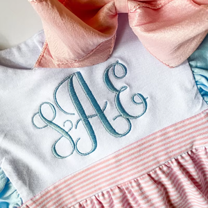 Vestito da bambina con fiocco ricamato multicolore, monogramma classico, regalo, abbigliamento coordinato per sorella, primavera, estate, Pasqua - Product Image 6