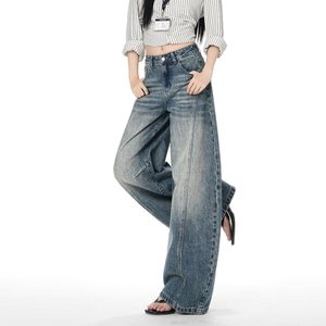 Jeans OEM personnalisés pour femme, <span class=keywords><strong>taille</strong></span> <span class=keywords><strong>haute</strong></span>, coupe baril, délavé vintage, avec coutures apparentes, coupe ample, style streetwear - Product Image 4