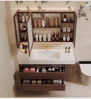 Ensemble de meuble-lavabo de salle de bain vintage mi-siècle en ardoise courbée à chaud, personnalisable