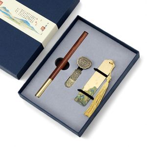 High End Custom Logo Printing Luxury Writing Bamboo Liquid-Ink Ballpoint Gold <b>Bookmark</b> Set Wood Pen Kits With Gift Box - Product Image 3