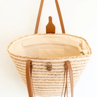 Sac seau en paille de jacinthe d'eau tressé à la main, grande capacité, style bohème, pour la plage, avec fermeture éclair, sac à bandoulière pour femme, poignée en cuir