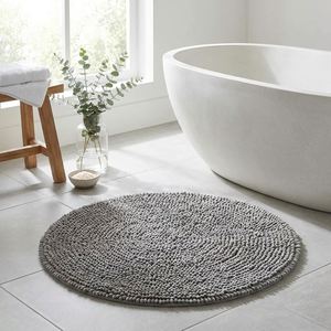 Tapis de bain rond en chenille gris de luxe, tapis de salle de bain en microfibre ultra doux et moelleux, tapis de sol circulaire super absorbant et antidérapant - Product Image 2