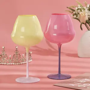 Hediye 620ML tomurcuk şekli krem Macaron renkli el-üflemeli Drinkware bordo büyük şarap için şarap bardağı kristal Vintage Goblets