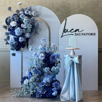 Arrangements de fleurs artificielles à motif floral, cadre métallique, fleurs en soie, style romantique, rangées de fleurs bleues, arche de mariage personnalisée