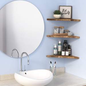 Étagère <span class=keywords><strong>d</strong></span>'<span class=keywords><strong>angle</strong></span> rustique <span class=keywords><strong>murale</strong></span> à 3 niveaux, étagère de rangement flottante en bois - Product Image 2