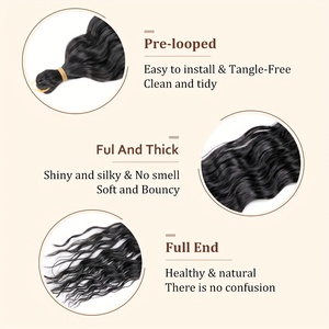 Extensions de cheveux synthétiques à trame unique en fibre haute température, teintes, ondulations profondes pour couleurs blondes, style vague océanique, pour tressage - Product Image 6