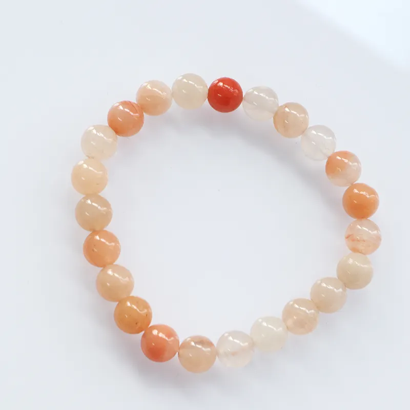 8mm Natural Polish Peach Aventurine Semi-Precious Gemstones Healing Crystal Round Beads Stretch Bracelet 7" Unisex