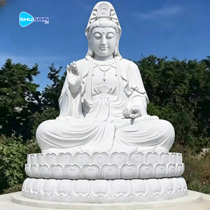 Escultura de Jardín Moderna Personalizada, Tallada en Piedra, Estatua de Buda Sentado de Tamaño Real en Mármol Blanco para Exteriores, en Venta - Product Image 4