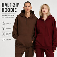 Sweat à capuche demi-zip 430G pour homme, coupe oversize en molleton bouclette, streetwear personnalisé, fournisseur OEM de sweats à capuche