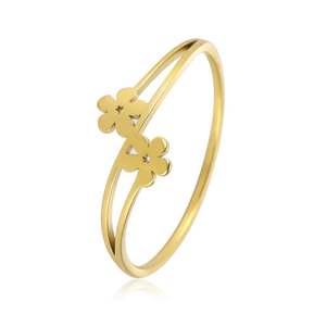 Dos flores pequeñas Anillo de flor de cinco pétalos Temperamento de Mujer simple Anillo de acero inoxidable versátil Joyería - Product Image 4