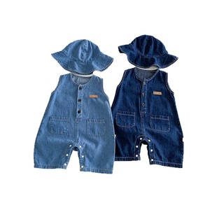 Combinaison <span class=keywords><strong>en</strong></span> jean sans manches pour bébé fille <span class=keywords><strong>avec</strong></span> chapeau seau assorti pour les sorties quotidiennes <span class=keywords><strong>en</strong></span> plein air - Product Image 5