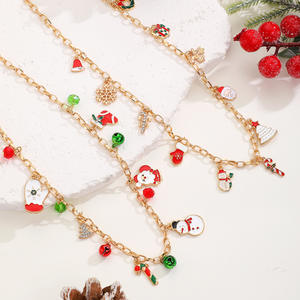 Kalung Liontin Lonceng Santa Claus Pohon Natal Tetesan Minyak Lapis Emas Paduan Logam Gaya Eropa Amerika untuk Wanita, Batu Kelahiran Juli - Product Image 3