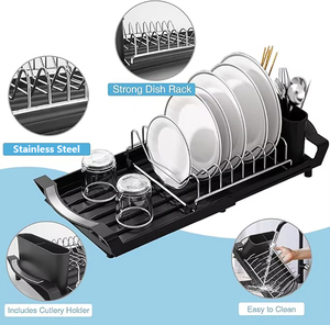 Escurridor de Platos Extensible de Acero Inoxidable para Encimera de Cocina con Soporte para Cubiertos - Product Image 3