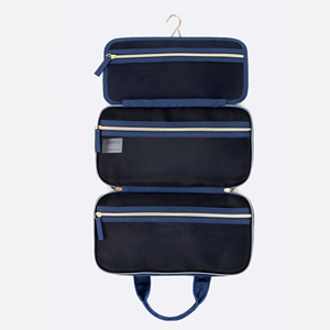 <b>Navy</b> Embossed Velvet Polyester Hanging for Organizer Zippered Mesh Compartments Metal Hook Handles for Travel Carry-On Use - Product Image 4