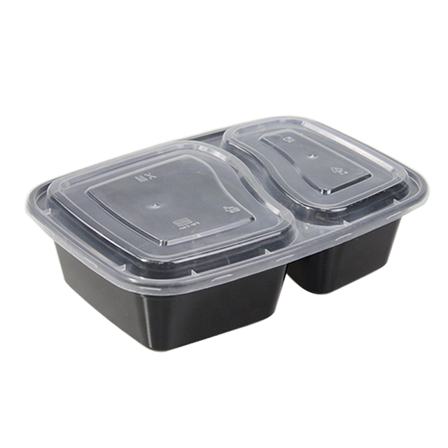 Disposable PP Packaging Box for Takeaway Microwave Black Plastic Food Container with Lid