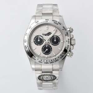 Montre de luxe Clean Factory Panda blanche, mouvement SEIKO, boîtier en acier inoxydable, bracelet en or blanc, étanche 100 bars pour homme - Product Image 1