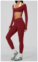 Nouvel Arrivage Ensemble de Yoga 2-en-1 Épaules Dénudées Manches Longues Taille en V Pantalon Droit Vêtements de Sport Pilates et Gym