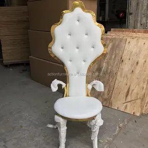 Otel mobilyaları paslanmaz çelik lüks fransız barok beyaz altın yüksek geri kraliçe kral taht düğün sandalyesi çin'den