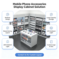 Vitrine murale moderne pour téléphones portables avec éclairage LED, présentoir d'accessoires numériques, en MDF sur mesure