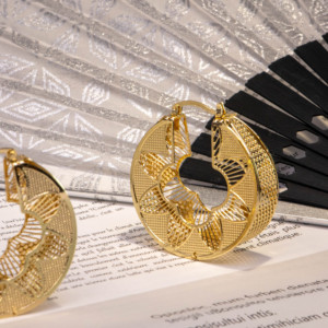 Jewelry Alloy Copper <b>Hoop</b> <b>Large</b> Style Punk <b>Earrings</b> Gold Color Hollow for Women High Quality Anniversary Gift - Product Image 3