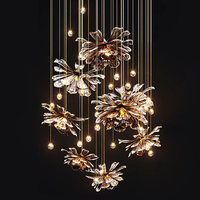 Lustre en verre soufflé à la main de luxe, luminaire suspendu moderne personnalisé avec hauteur réglable pour hall d'hôtel, villa, restaurant