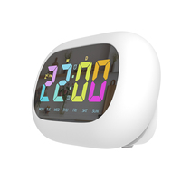 Réveil multifonctionnel créatif 2025 avec miroir tactile, lumière nocturne, calendrier, semaine, lumière colorée