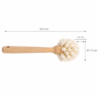 Brosse de nettoyage de cuisine en crin de cheval naturel, manche en bois de hêtre, brosse à poils ronds pour bouteilles, vases, tasses