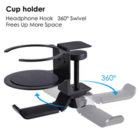 Support de casque et porte-gobelet 2-en-1 rotatif en alliage avec pince en silicone pour bureau, jeux et bureau