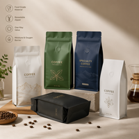 Sachets personnalisés en plastique, aluminium et EVOH PE de 250g, 500g, 1kg pour grains de café avec fermeture à chaud, lien métallique, fermeture éclair et valve