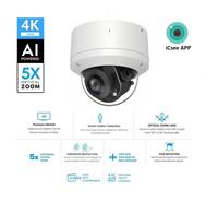 Cámara IP de Red Tipo Domo OEM de 8MP 4K Antivandálica con Zoom Óptico 5X, Audio Bidireccional, Detección por IA, CMOS, Seguimiento de Movimiento en Interiores y Exteriores