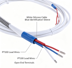 Original JUMO PT100 RTD <b>Temperature</b> <b>Probe</b> 6mm Sheath 100mm Insertion Length White Silicone Cable Bend-Protection Spring - Product Image 1
