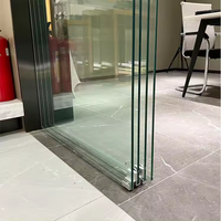 HDSAFE Portes coulissantes intérieures en verre sans cadre Porte de séparation coulissante pour bureau Système de porte télescopique en verre sans cadre à 4 panneaux