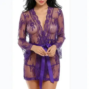 Cộng Với Kích Thước 2XL Ren Câu Lạc Bộ Đêm Phụ Nữ Sexy Lingerie Robe Transparent