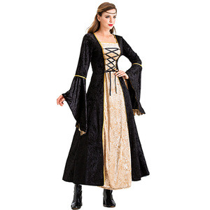 Vestido Largo Medieval Retro Europeo para Mujer, Estilo Corte, Terciopelo, Cuello Cuadrado, Cintura Ajustada con Lazo en Contraste, Vestido de Fiesta - Product Image 2
