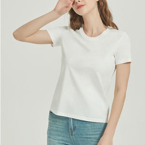 Mujeres transpirable algodón poliéster liso personalizado manga corta en blanco niñas camisetas cómodas suaves Casual señora Tops - Product Image 1