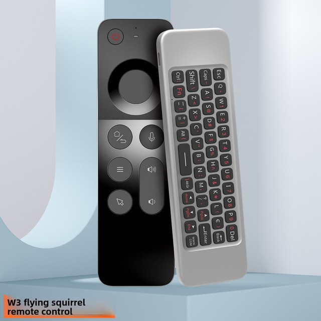 W3 Flying Plastic Mouse Remote Control Set-Top Box Android Player Double-Sided Keyboard Combined Voice Control 10m Range