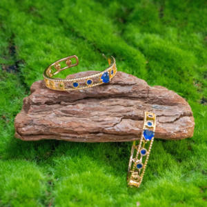 Bracelet de charme en strass creux de luxe, classique bohème, unisexe, réglable, ouverture en cuivre plaqué or 24 carats, élégant - Product Image 3